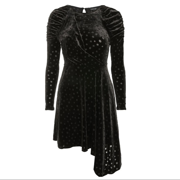 NEW TOPSHOP BLACK ASYMMETRICAL BURNOUT VELVET MINI DRESS - Picture 9 of 9